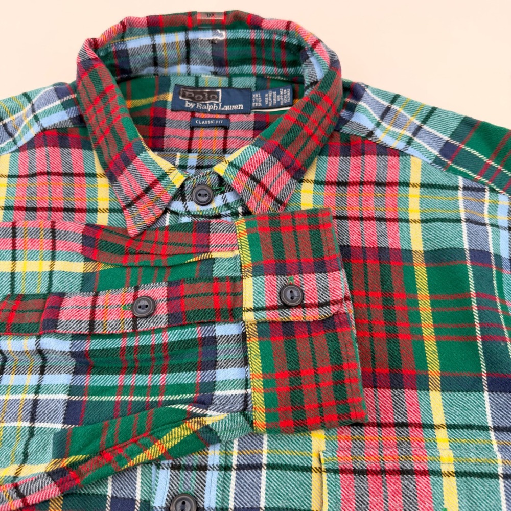 Polo Ralph Lauren Shirt Mens XXL Multi Plaid Classic Fit Cotton Long Sleeve Flap